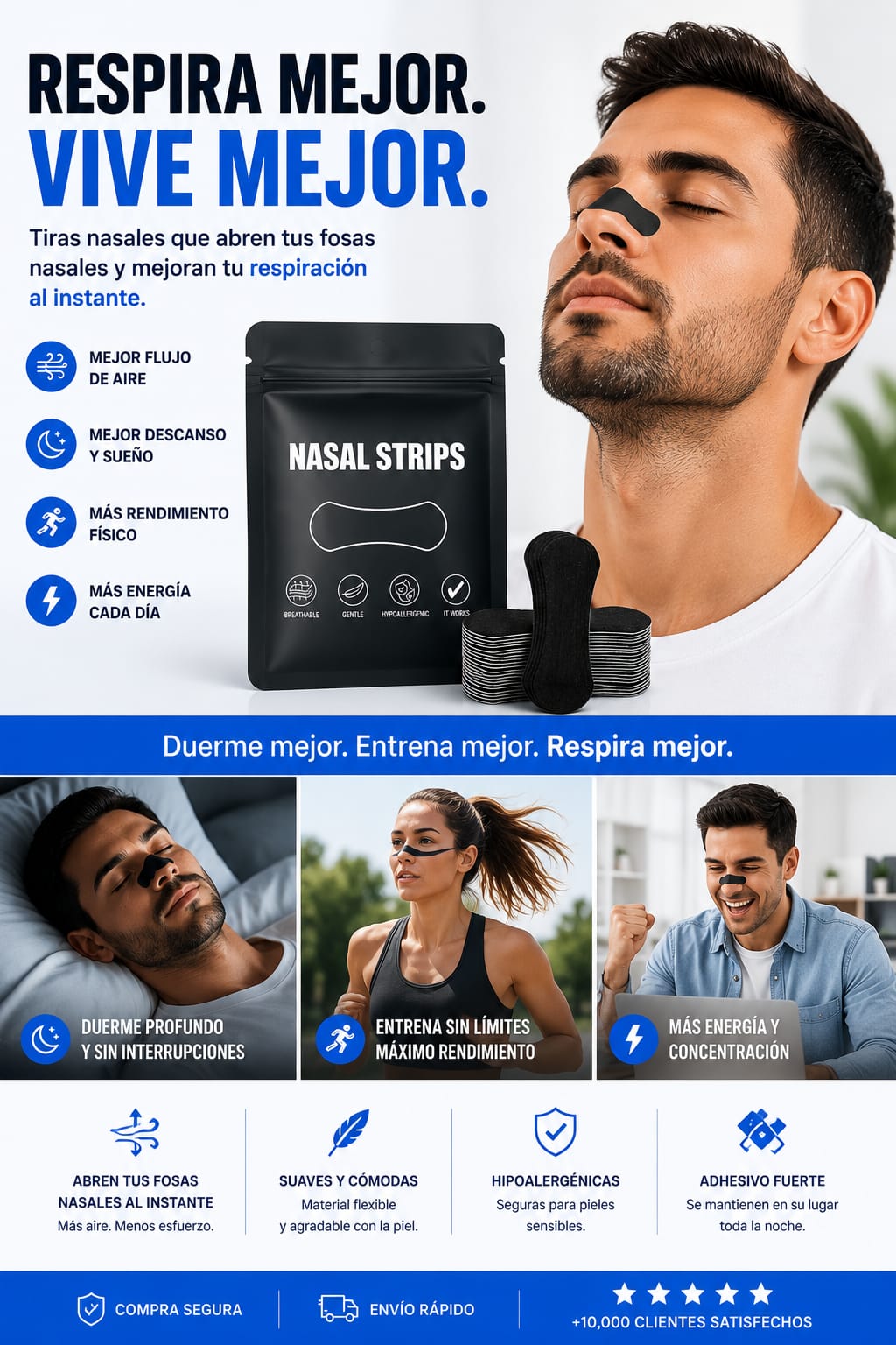 Infografía sobre respiración nasal, descanso, rendimiento y energía